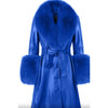 Faux Fur Leather Coat - Blue