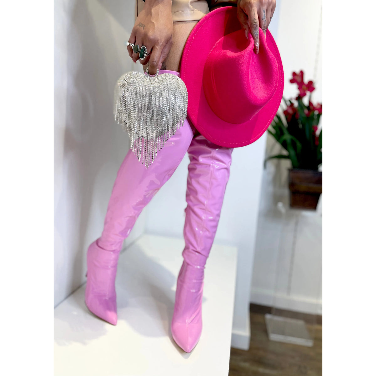 Over the Knee Pink Patent Boots