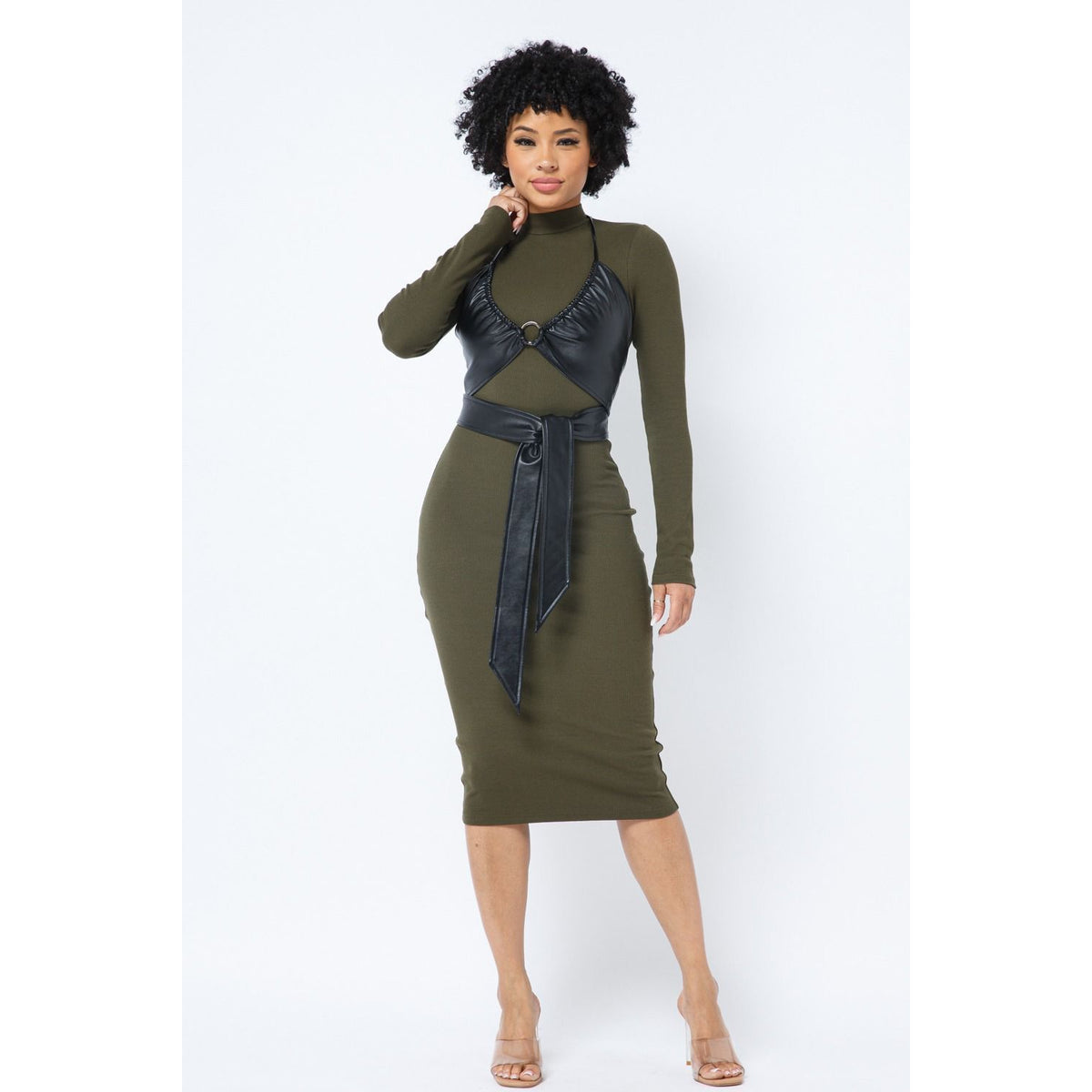 Fitted Pencil Midi Dress (Olive) Stilettos Fashion Boutique Fitted Pencil Midi Dress (Olive) Stilettos Fashion Boutique
