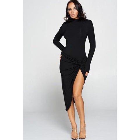 Bianca Slit Dress (Black) Stilettos Fashion