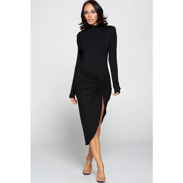 Bianca Slit Dress (Black) Stilettos Fashion
