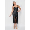 Cardi  Leather Fringe Midi Dress (Black) Stilettos Fashion