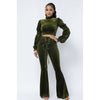 Putting Up Resistance Velvet Crop Top Set (Green) Stilettos Fashion