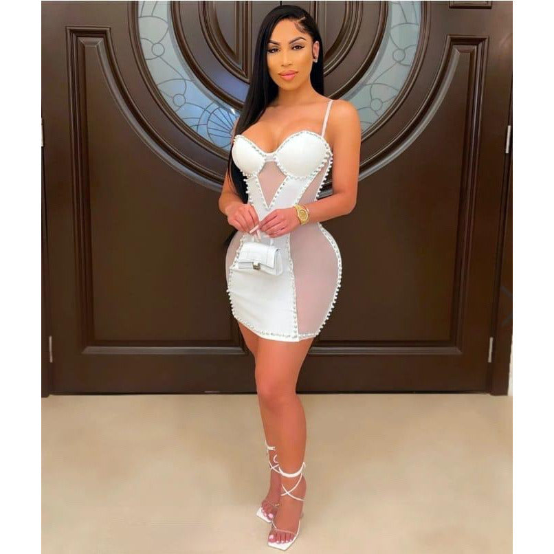 sexy white mesh dress Elegant Lace Mesh Sheer White Slip Dress