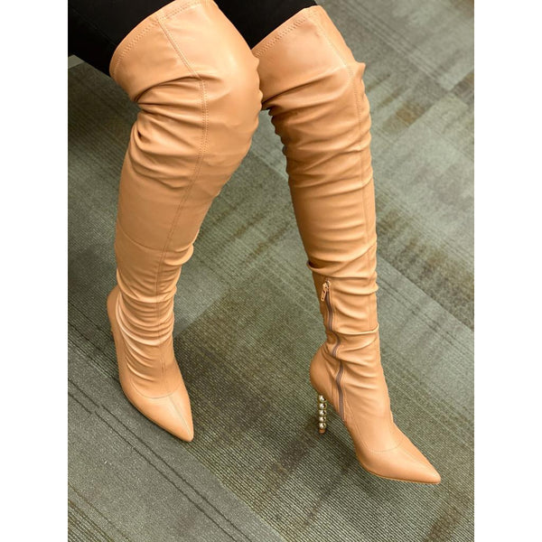 tan leather thigh high boots