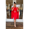 Zara Pleated Sleeve Midi Dress (Red)