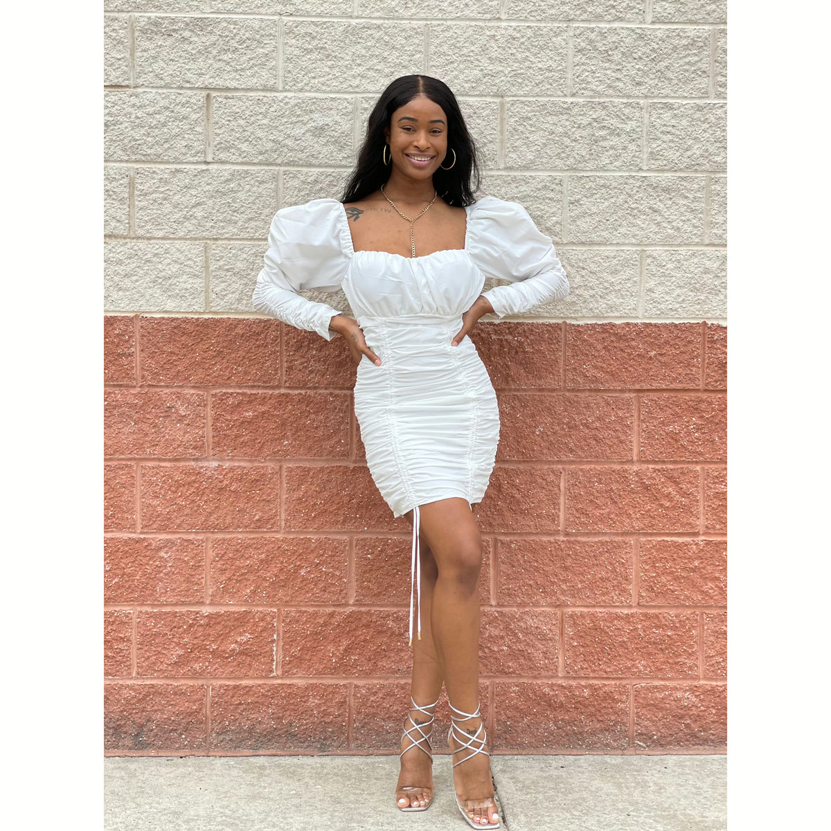 Puff sleeve top ruched dress