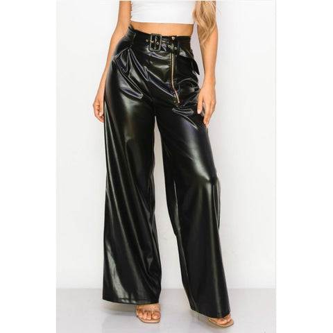 High Waisted Leather Pants - Black