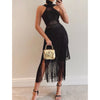 Fringe Bandage Midi Dress - Black