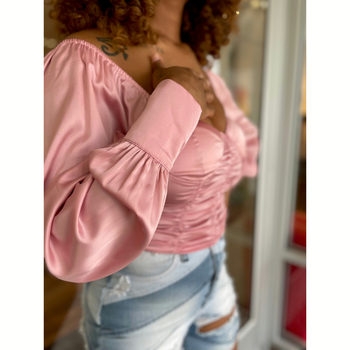 Shayla - Pink Ruched Crop Top