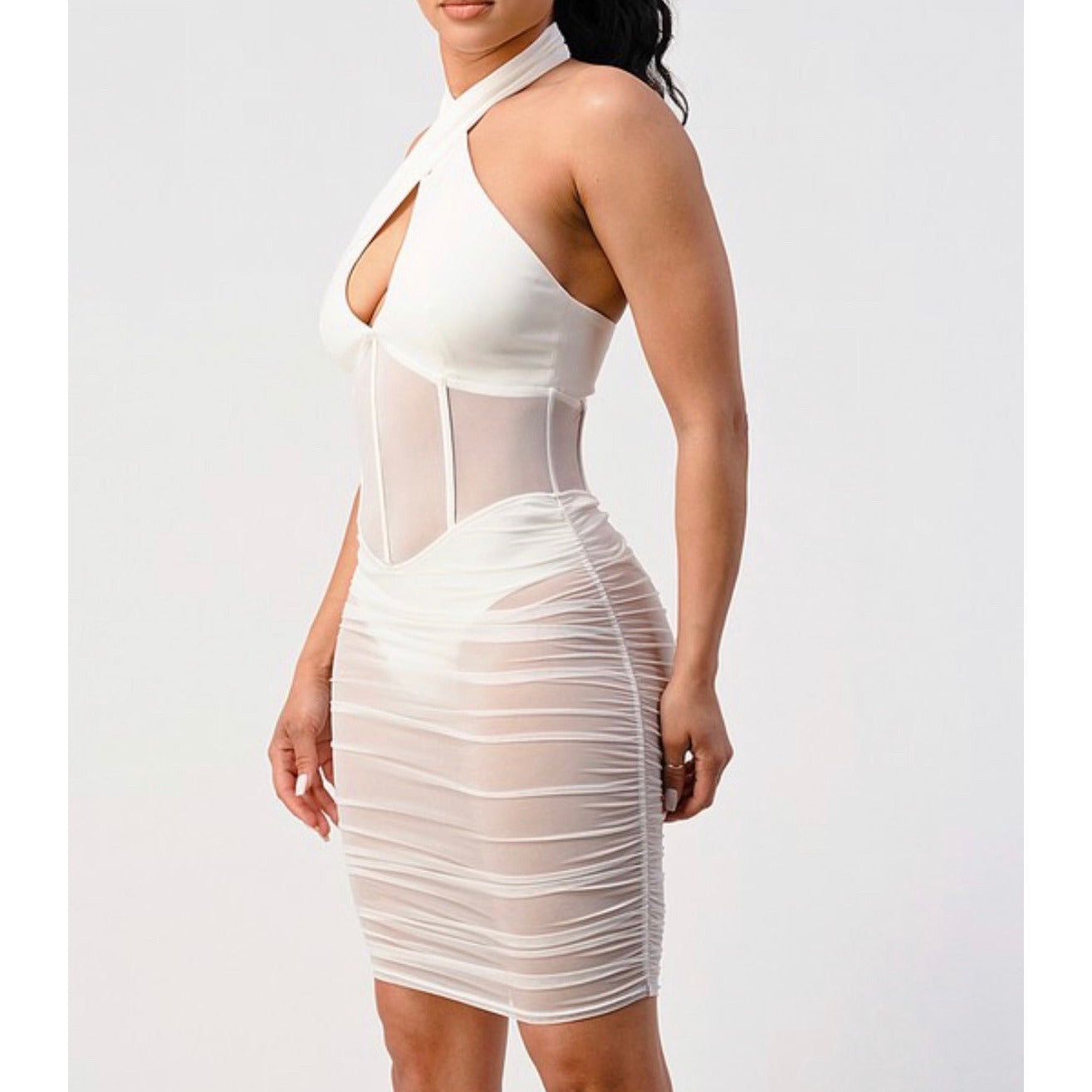 Leslie Halter Sheer Mini Dress - White Stilettos Fashion Boutique Leslie Halter Sheer Mini Dress - White Stilettos Fashion Boutique