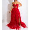 Strapless Tulle Maxi Dress - Red
