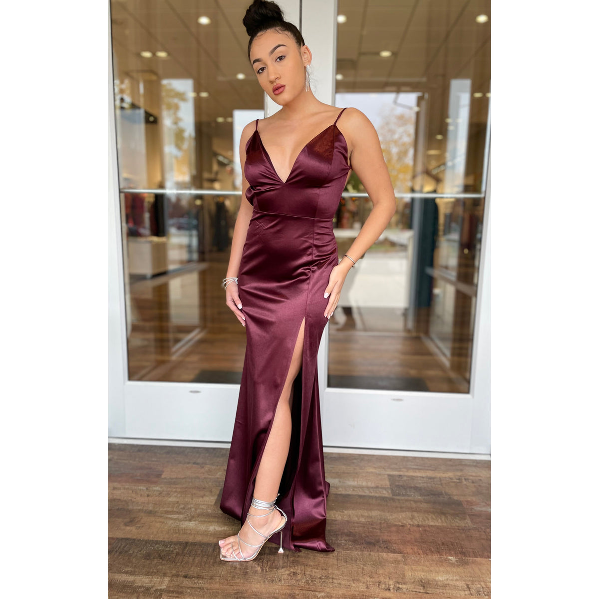 Going All Out Sateen Maxi Dress( Wine)