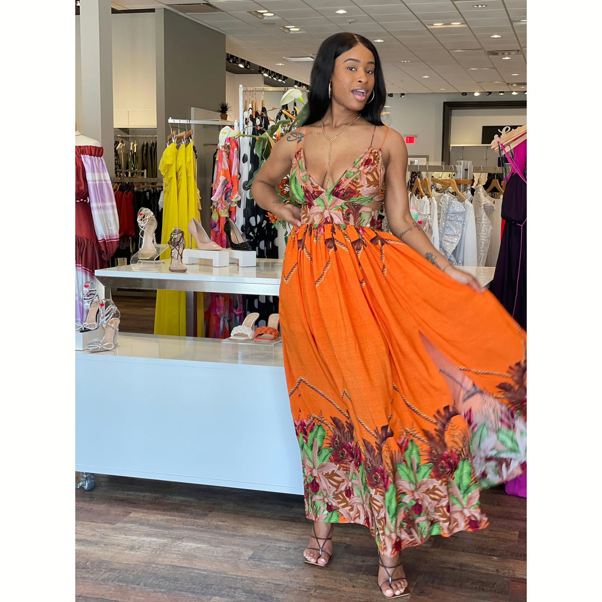 tropical maxi dress Women's Walking Tall Tropical Print Maxi Dress in Green