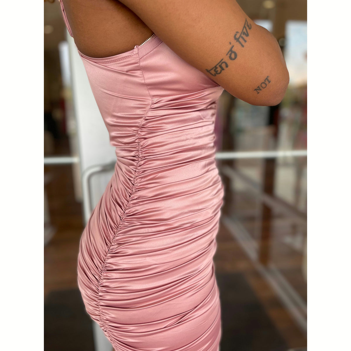 Piaz - Pink Ruched Sateen Mini Dress