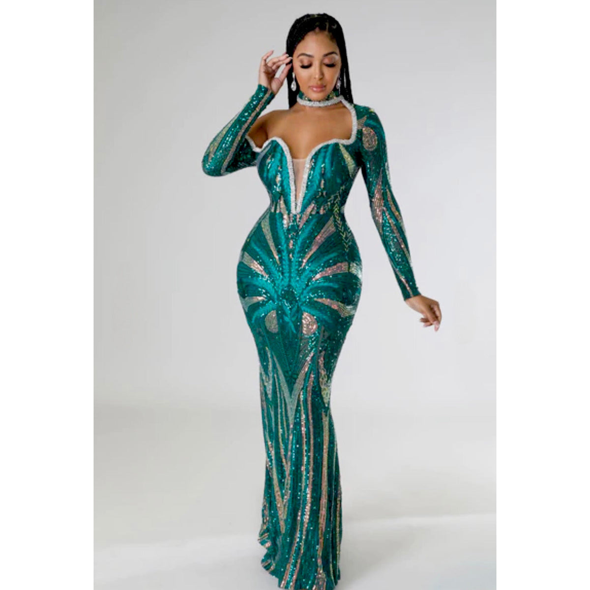 Night Out Sequin Maxi Dress - Green