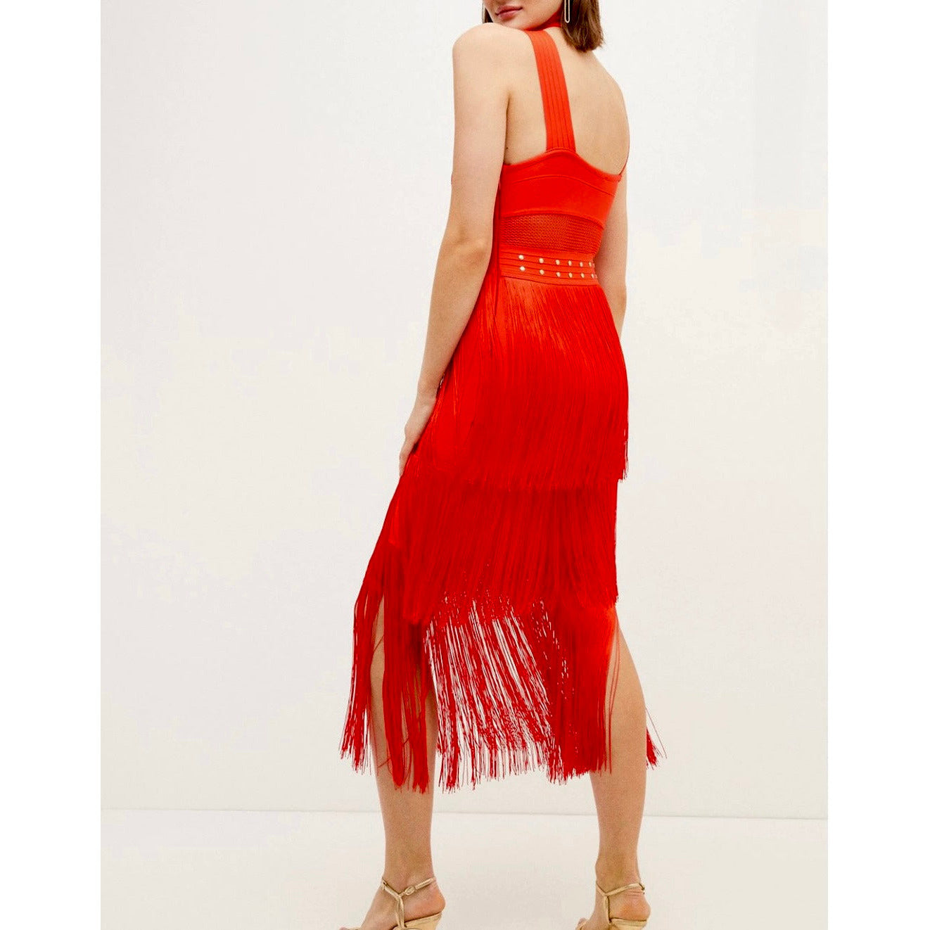 red frill hem bandage midi dress Hold Me Closer Ruffle Bandage Midi Dress - Red