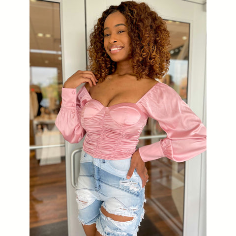 Shayla - Pink Ruched Crop Top